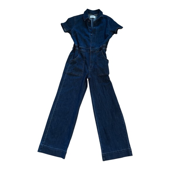 KanCan Blue Denim Jumpsuit with Short Sleeves and Zipper Closure - Picture 2 of 6